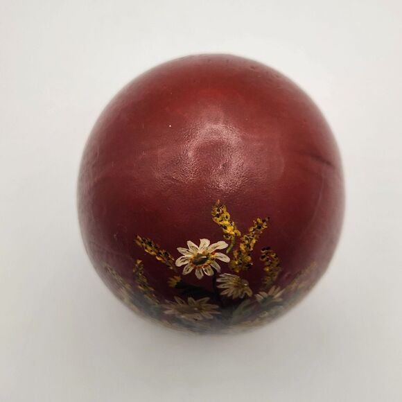 1995 Vintage Artistisan Signed Chalkware Egg Large Handpainted Red Yellow Floral - Picture 5 of 9